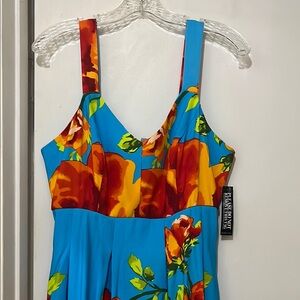 New York & Company Blue Floral Midi Dress